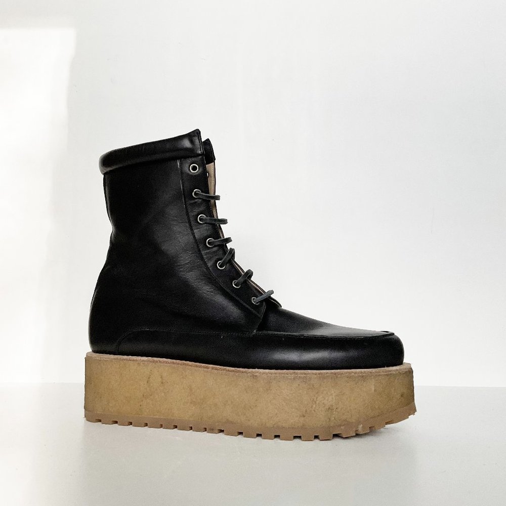 Gabriela Hearst Black Combat Boots with Tan Sole